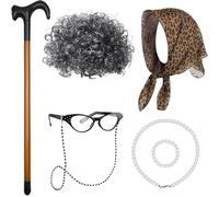 Child ' s 100 Day School Granny Outfit Old Lady Costume Granny Make Up Costume for Role Playing Realistic Old Lady Wigs
