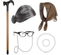 Child ' s 100 Day School Granny Outfit Old Lady Costume Granny Make Up Costume for Role Playing Realistic Old Lady Wigs