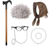 Child ' s 100 Day School Granny Outfit Old Lady Costume Granny Make Up Costume for Role Playing Realistic Old Lady Wigs