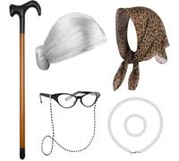Child ' s 100 Day School Granny Outfit Old Lady Costume Granny Make Up Costume for Role Playing Realistic Old Lady Wigs