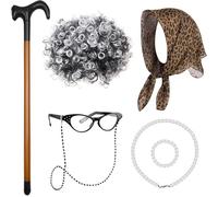 Child ' s 100 Day School Granny Outfit Old Lady Costume Granny Make Up Costume for Role Playing Realistic Old Lady Wigs