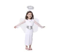 Child’s Angel Costume - White Robe with Silver Detailing, Angel Halo Headband & Silver Wings - Perfect for Nativity Plays and Christmas Fancy Dress Events
