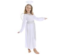 Child’s Angel Costume - White Robe with Silver Detailing, Angel Halo Headband & Silver Wings - Perfect for Nativity Plays and Christmas Fancy Dress Events