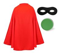 Child’s Bad Pea Costume Accessory Set - Red Cape, Black Eye Mask and Green Face Paint - Kids Evil Vegetable Character Fancy Dress for World Book Day & School Book Week