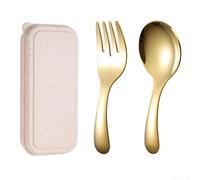 Child Safe Portable Cutlery Set Mini Stainless Steel Spoon & Fork for Little Hands (gold)