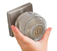 Child Safety Door Knob Cover (4 Pack) Hard-to-Remove Dual-Lock Door Handle Covers for Kids - Reusable Baby Proof Door Knob Locks - Installs Easily, No Tools Needed (Clear)
