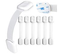 Child Safety Locks | for Baby Proofing Cabinets, Drawers, Appliances, Toilet Seat, Fridge, Oven and More | No Drilling | Uses 3M Adhesive with Adjustable Strap and Latch System (6 Pack, White)