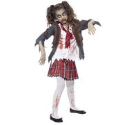 Child School Girl Zombie Halloween Fancy Dress Costume and Face Paint