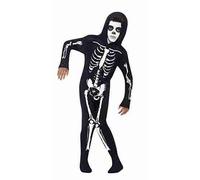 Child Skeleton Costume All In One with Hood Halloween Outfit and Face Paint