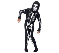 Black Skeleton Costume with Hood - Halloween Fancy Dress for Kids