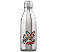 Child Spray Painting Vibrant Butterfly Vacuum Insulated Thermal Water Bottle Silver