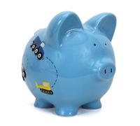 Child to Cherish Ceramic Piggy Bank for Boys, Construction Trucks, Blue