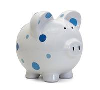 Child to Cherish Large Pig White with Polka Dot Toy Bank, Blue