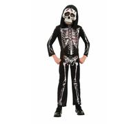 Child Unisex SKELETON Jumpsuit + Hooded Mask Halloween Fancy Dress Costume Kids