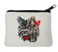 Child Wearing Crown Holding Plush Bunny Neoprene Coin Purse Pouch 10x11cm White