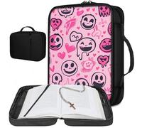 Child/Women's Bible Cover, Small Bible Cover, Church Bag Bible Protective with Handle and Zippered Back Pocket, Cute Sturdy Bible Case Holder Church for Girls Catholic Christian Gift, Pink Faces
