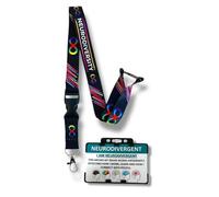 Child/Youth Size Black Neurodiversity Awareness Lanyard with Blue Awareness Card and Black Card Holder
