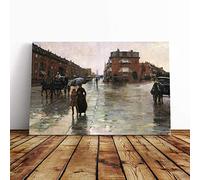 Childe Hassam Rainy Day, Boston Canvas Print | Gallery Wrapped 30mm Frame Wall Art | 20x14 inches | Ready to Hang | Contemporary Picture | Living Room Bedroom Lounge Office