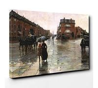 Childe Hassam Rainy Day, Boston Canvas Print | Gallery Wrapped 30mm Frame Wall Art | 30x20 inches | Ready to Hang | Contemporary Picture | Living Room Bedroom Lounge Office