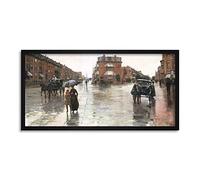 Childe Hassam Rainy Day Boston Painting Long Framed Art Print Wall Poster 25x12 inch