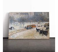 Childe Hassam Winter in Union Square, Washington Canvas Print | Gallery Wrapped 30mm Frame Wall Art | 20x14 inches | Ready to Hang | Contemporary Landscape Picture | Living Room Bedroom Lounge Office