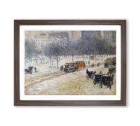 Childe Hassam Winter in Union Square, Washington Classic Painting Framed Wall Art Print, Ready to Hang Picture for Living Room Bedroom Home Office Décor, Walnut A3 (46 x 34 cm)