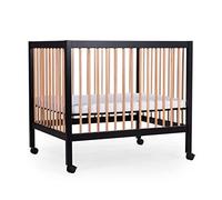 CHILDHOME, Baby Playpen, 3 Bottom Heights, from Newborn, Removable Wheels, Braking System, Premium Materials, Beech Wood, Playpen 97, 98 x 78, Black/Natural