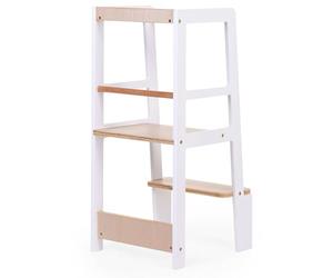 CHILDHOME, Montessori Observation Tower, Child Learning Tower, Safe, Step Boards, 2 Height, from 18 Months to 100 kg, Natural White