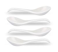 CHILDIKE Asian Soup Spoons Set of 4, Ramen Spoons, Ceramic Spoons 6.6" Chinese/Japanese Soup Spoons for Pho, Cereal - Deep Oval Hook Design