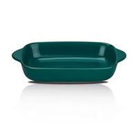 CHILDIKE Matte Ceramic Small Baking Dish, Rectangular Bakeware with Double Handle, Roasting Lasagna Pan, 19 x 13 cm, Dark Green