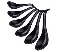 CHILDIKE Porcelain Soup Spoons Set of 6, 6.6 Inch Ceramic Chinese Asian Japanese Ramen Spoons, Black