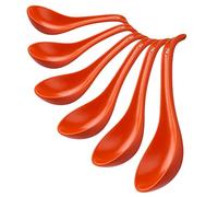 CHILDIKE Porcelain Soup Spoons Set of 6, Ceramic Chinese Soup Spoons 6.6 Inch, Asian Soup Spoons, Japanese Ramen Spoons, Orange