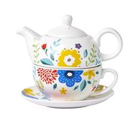 CHILDIKE Porcelain Tea for One, Colorful Flower Teapot and Cup Set, Garden Spring