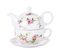 CHILDIKE Porcelain Tea for One, Floral Teapot and Cup Set, Rattan Flowers