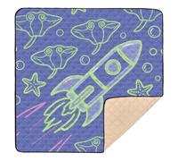 Childish Animal Manta Ray Fish Spaceship Colorful Large Sturdy Baby Playmat for Floor Lightweight Playroom Activity Mat for Baby Kids Toddlers Infants, 50'' x 50''