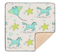Childish Animal Manta Ray Starfish Horse Green Large Non-Slip Baby Play Mat for Floor Lightweight Foldable Newborns Kicking Mat for Babies Infants Toddlers, 50'' x 50''