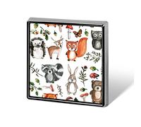 Childish Animals Fox Owl Deer Rabbit Bear Hedgehog Herbs Square Badge Smooth Surface Lapel Tie Pin, Lightweight Badge for Women Men Office Worker Nurse Teacher Student Shirts Backpack