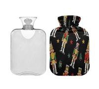 Childish Cartoon Nutcracker Soldiers Black hot Waterbottle with Soft Cover 2L hot compresses for The Body for Tummy Warmer Sore Muscle Bolsa para cólicos menstruales
