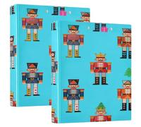 Childish Cartoon Nutcracker Soldiers Turquoise 1 and A Half Inch Binder Round Ringing with Pocket Cover 1/2 Packs Office Binder Hardcover