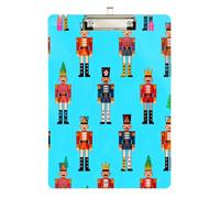 Childish Cartoon Nutcracker Soldiers Turquoise Padded clipboard Transparent for Homework Pediatric Size 9 x 12.5 Tablas para escribir