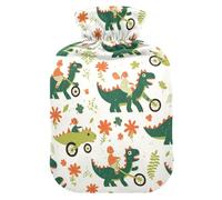 Childish Doodle Green Dino Cute hot Water Bottle with Soft Cover, 1L hot Compress Bag for Sore Muscle,Hand Feet Warmer,compresas calientes para el vientre