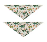Childish Doodle Green Dino Dog Holiday Bandanas Adjustable Scarf Handkerchief Cute Pet Holiday Set for Dogs Cats