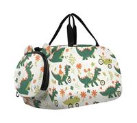 Childish Doodle Green Dino Gym Duffel Bag with Shoes Compartment Multifunctional Carry on Luggage for Beach Swim Bags Pool Sports