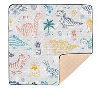 Childish Doodle Striped Cute Dinosaurs Soft Padded Baby Activity Play Mat for Indoor Outdoor Water Resistant Playroom Activity Mat for Babies Infants Toddlers, 50'' x 50''