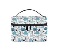 Childish Hand Drawn Dinosaurs in Scandinavian Style Palm Trees Beauty Cosmetic with Zipper Brush Portable Storage Bag, Fashion printing Toiletry, Durable Travel Organizer Tote Unisex Gifts