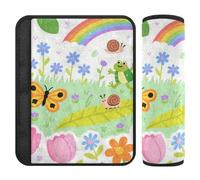 Childish Illustration Butterfly Rainbow Flower Bee Colorful 2 Pack Seatbelt Cover pad More Comfort Driving for Most Cars funda para cinturón de carro