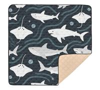 Childish Shark Animal Dark Blue Cute Foldable Baby Play Mat for Floor Portable Padded Play Mat for Baby Toddler Infant, 50'' x 50''