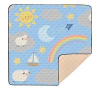 Childish Sheep Boat Rainbow Blue Soft Thick Baby Activity Play Mat for Indoor Outdoor Comfortable Tummy Time Activity Mat for Baby Toddler Infant, 50'' x 50''
