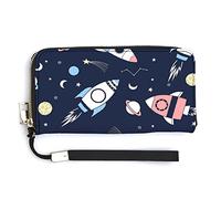 Childish Space Rockets Stars In Universe Long Clutch Wallet, Long Handbag with Removable Wristlet Strap, PU Leather Zip Purse, Credit Pass Case Card-Holder for Men Women