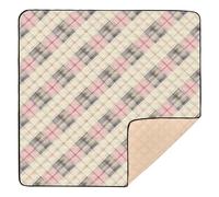 Childish Tartan Check Pattern Rosy Beige Large Non-Slip Baby Playmat for Floor Waterproof Foldable Tummy Time & Crawling Mat for Baby Kids Toddlers Infants, 50'' x 50''